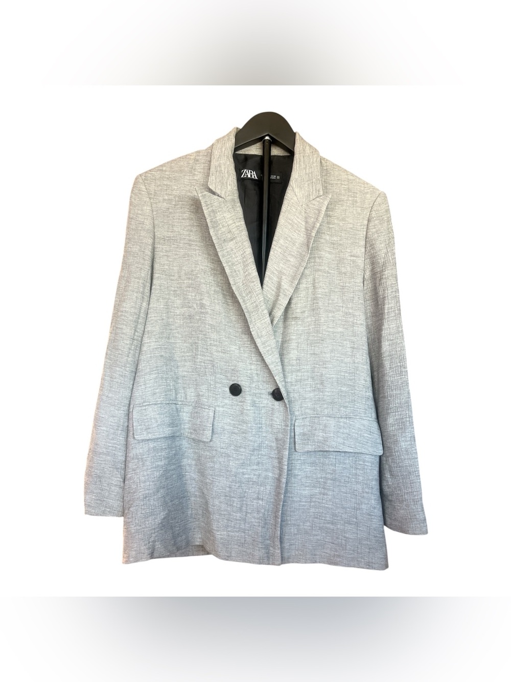 ZARA Gray Textured Double-Breasted Oversized Blazer – Size XS (Fits S/M)